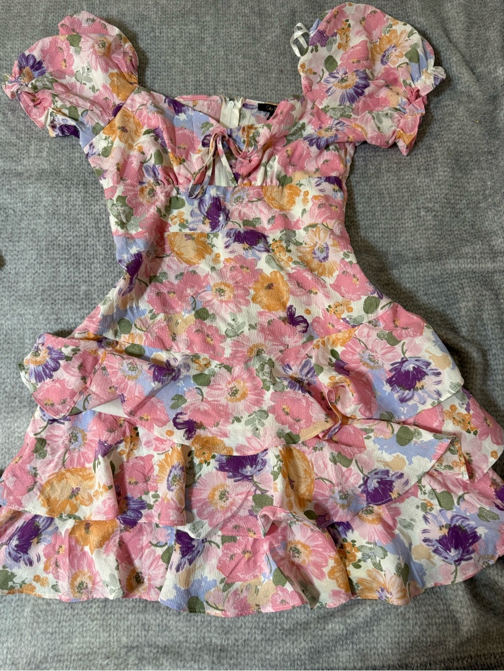 Macy's Pink Multi Floral Ruffle Mini Dress